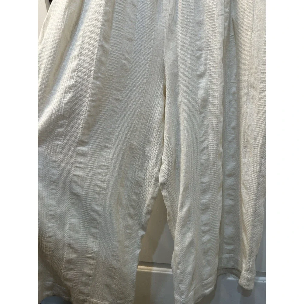 NWT Free People Shiloh One Piece Jumpsuit Sz L Wide Leg Boho Beach Cotton Linen